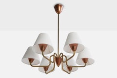 Swedish Designer, Chandelier, Brass, Copper, Fabric, Sweden, 1950s