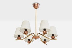 Swedish Designer, Chandelier, Brass, Copper, Fabric, Sweden, 1950s