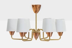 Swedish Designer, Chandelier, Brass, Copper, Fabric, Sweden, 1950s