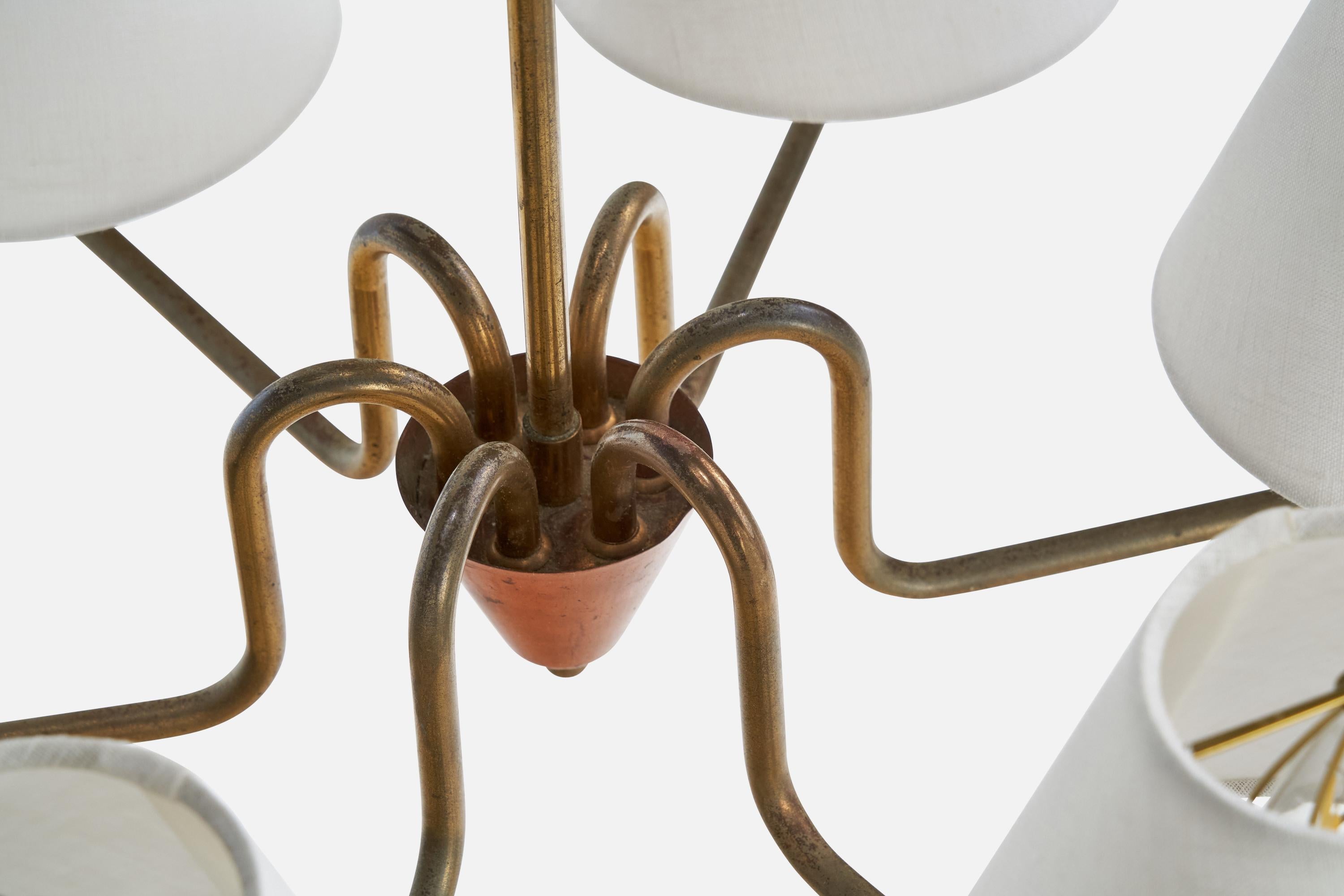 Designer suédois, lustre, laiton, cuivre, tissu, Suède, années 1950 en vente 2