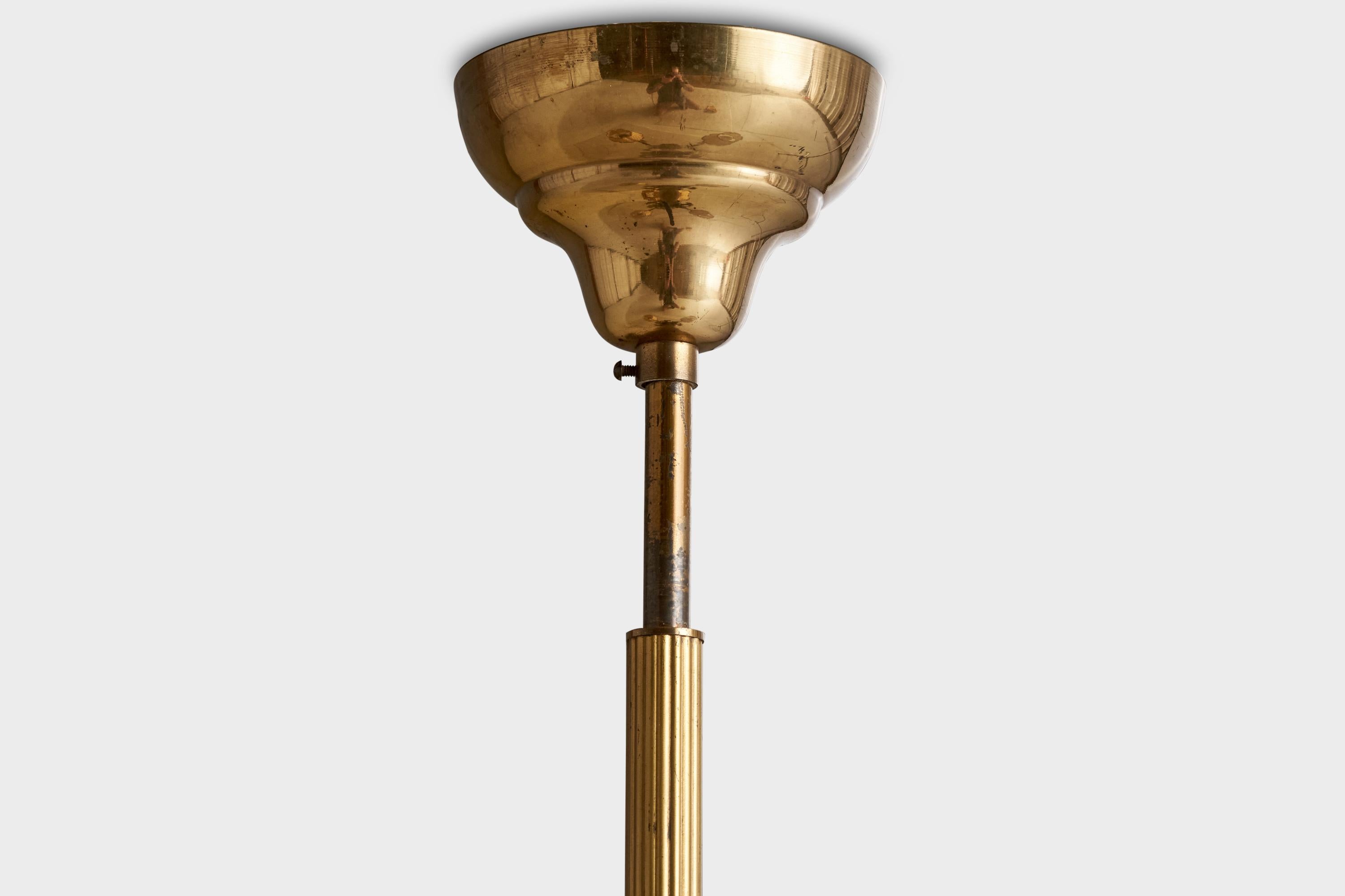 Lampadario di design svedese, ottone, olmo, tessuto, Svezia, anni '40 in vendita 3