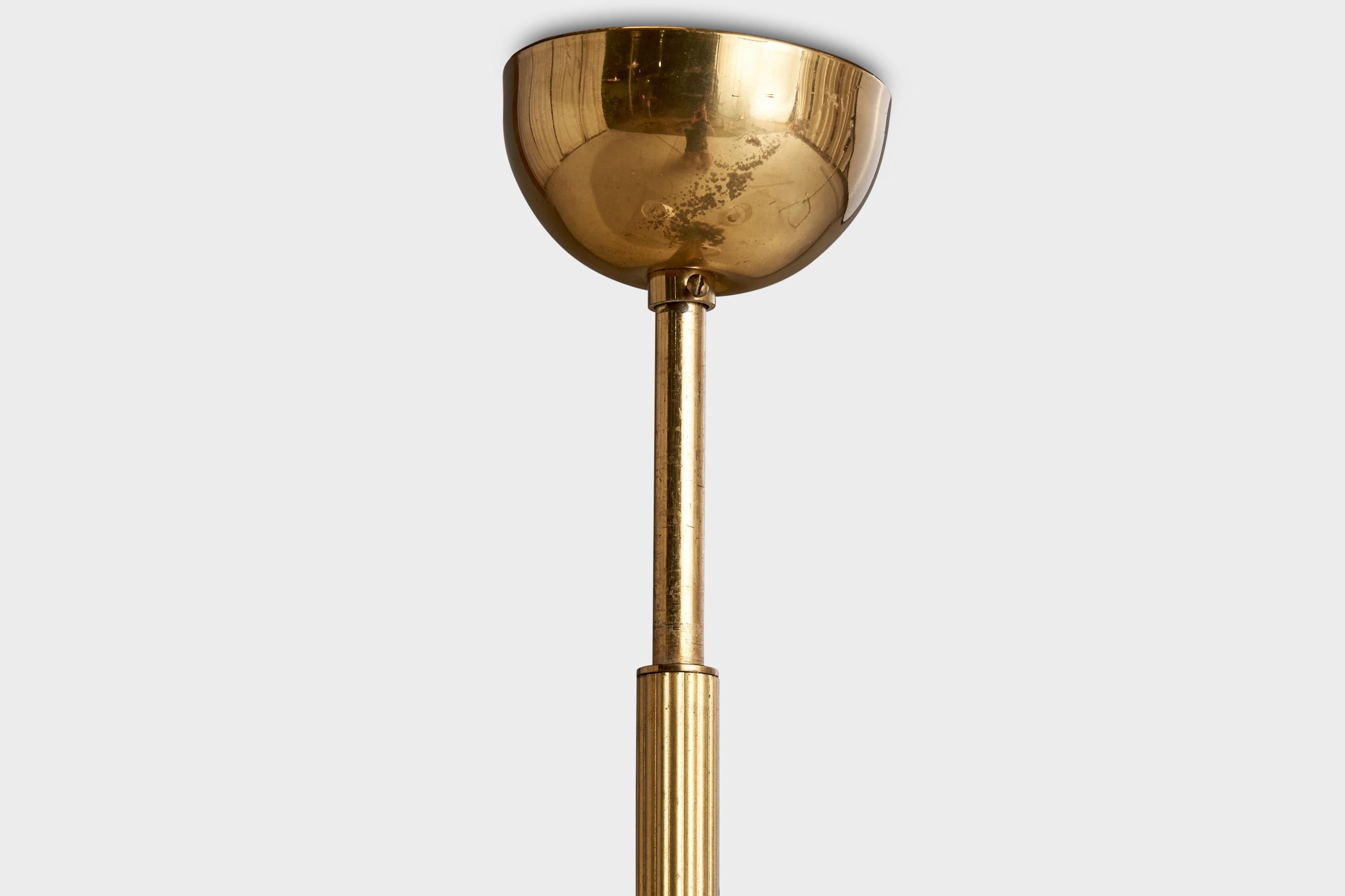 Schwedischer Designer, Kronleuchter, Messing, Ulme, Stoff, Schweden, 1940er Jahre im Angebot 5