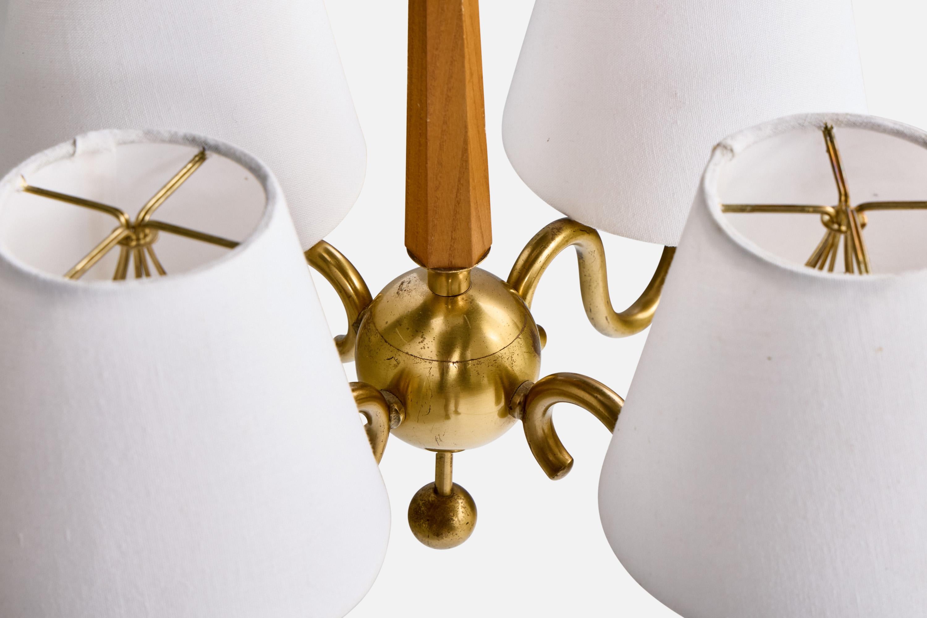 Lampadario di design svedese, ottone, olmo, tessuto, Svezia, anni '40 in vendita 3