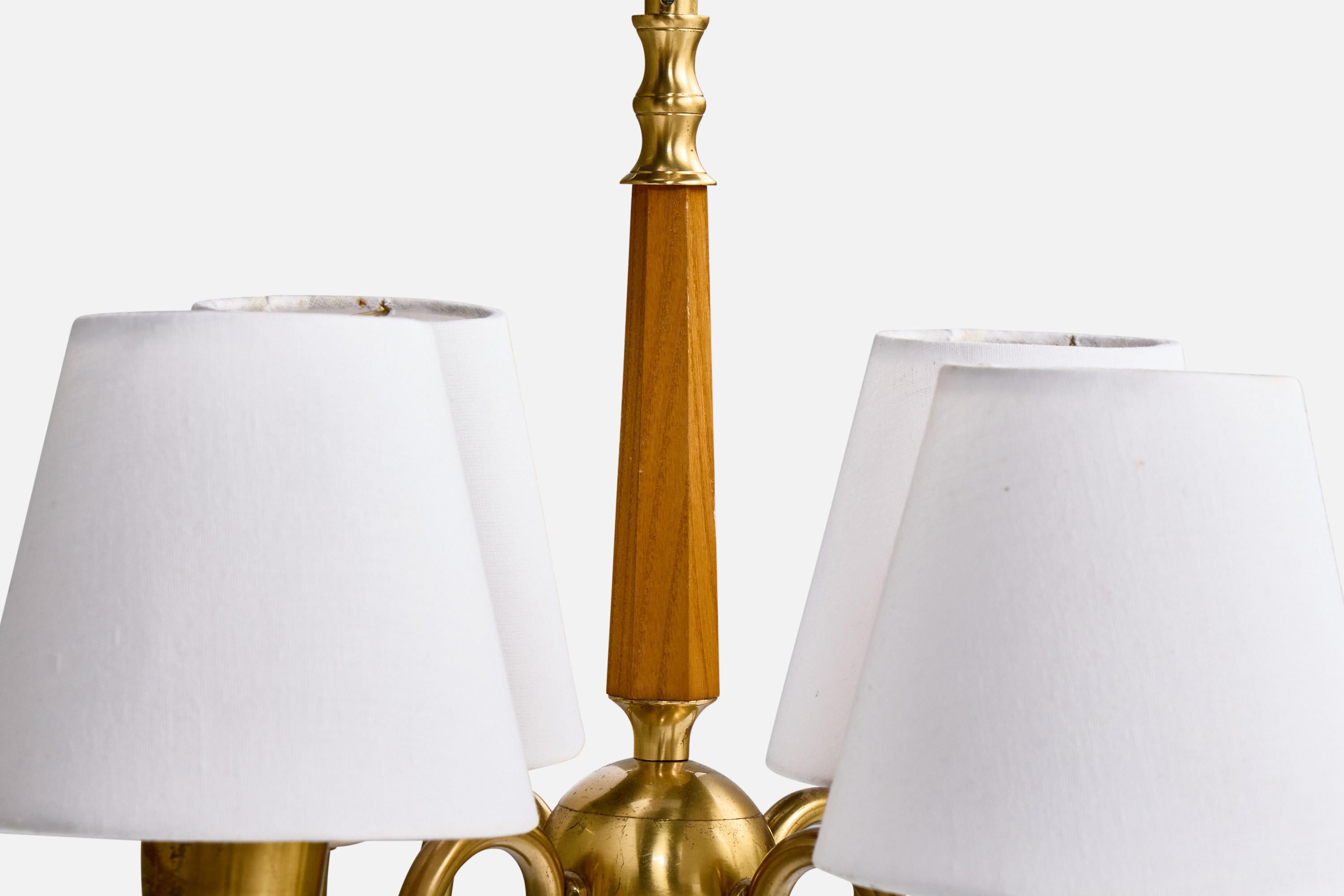 Lampadario di design svedese, ottone, olmo, tessuto, Svezia, anni '40 in vendita 4