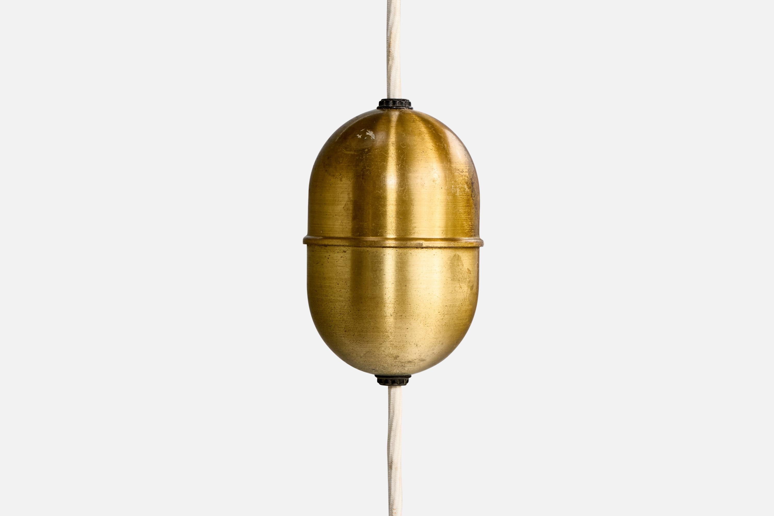 Lampadario di design svedese, ottone, olmo, tessuto, Svezia, anni '40 in vendita 5