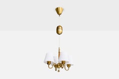 Lampadario di design svedese, ottone, olmo, tessuto, Svezia, anni '40