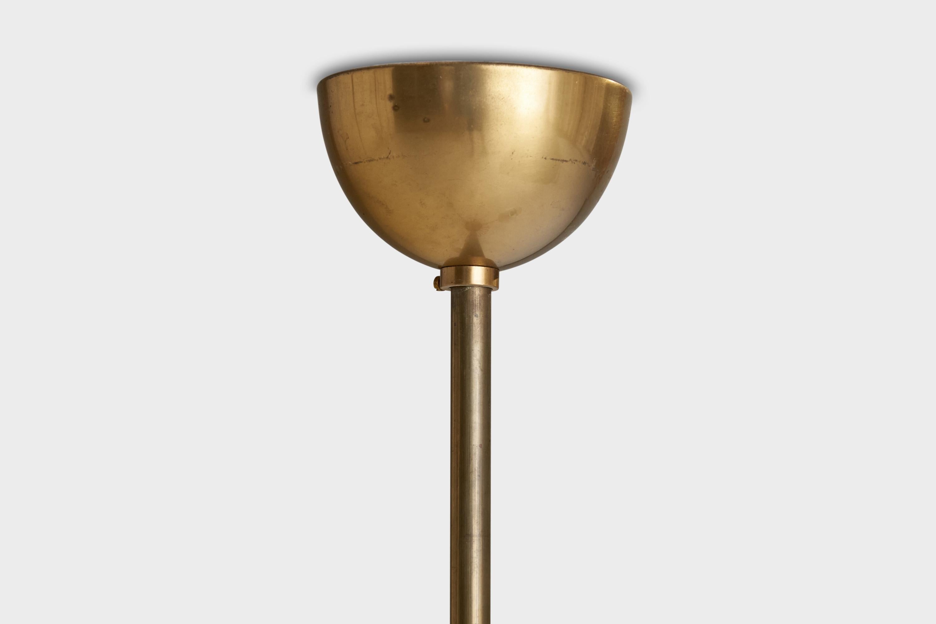 Schwedischer Designer, Kronleuchter, Messing, Ulme, Stoff, Schweden, 1940er Jahre (Mitte des 20. Jahrhunderts) im Angebot