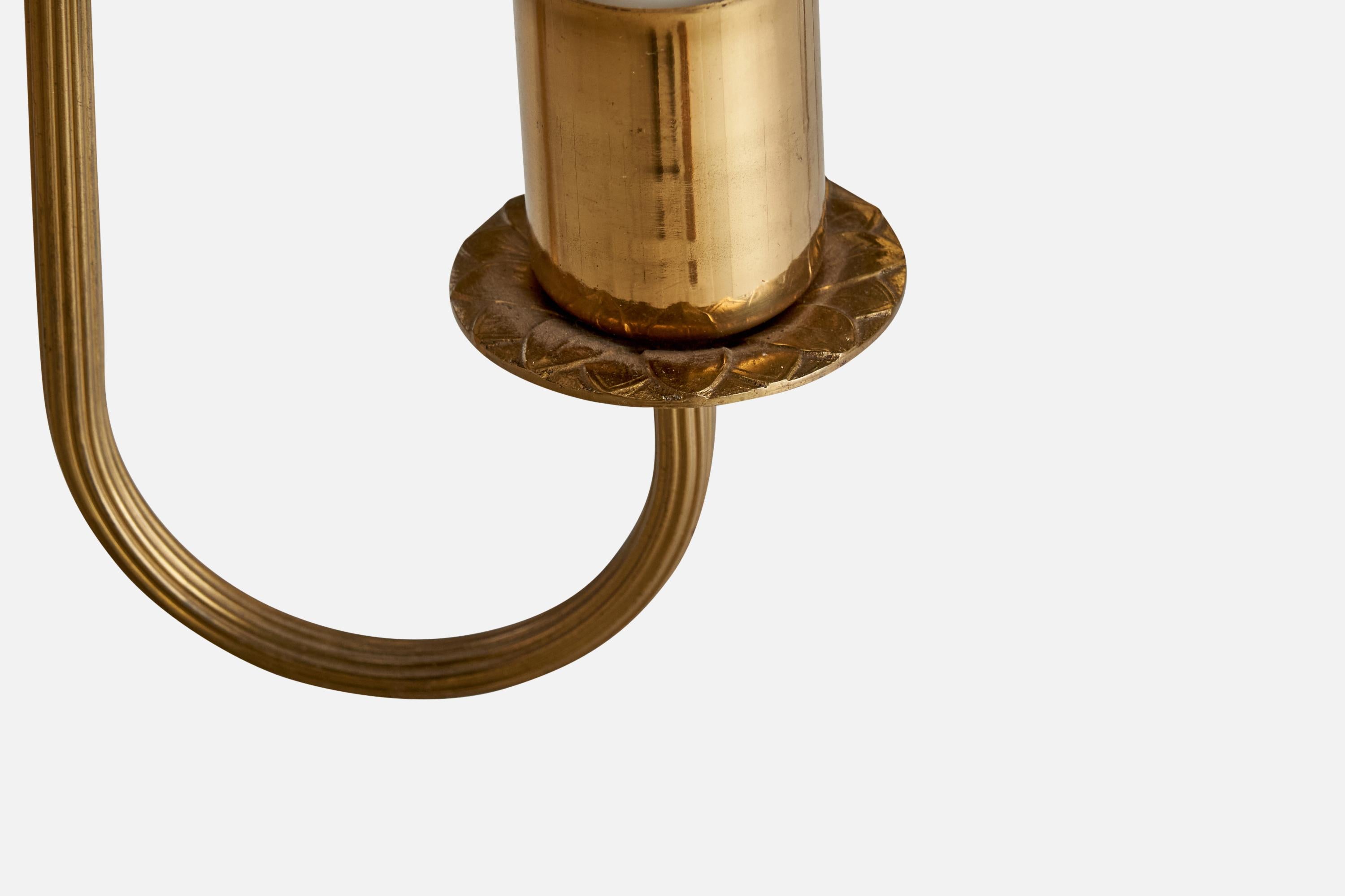 Schwedischer Designer, Kronleuchter, Messing, Ulme, Stoff, Schweden, 1940er Jahre im Angebot 1