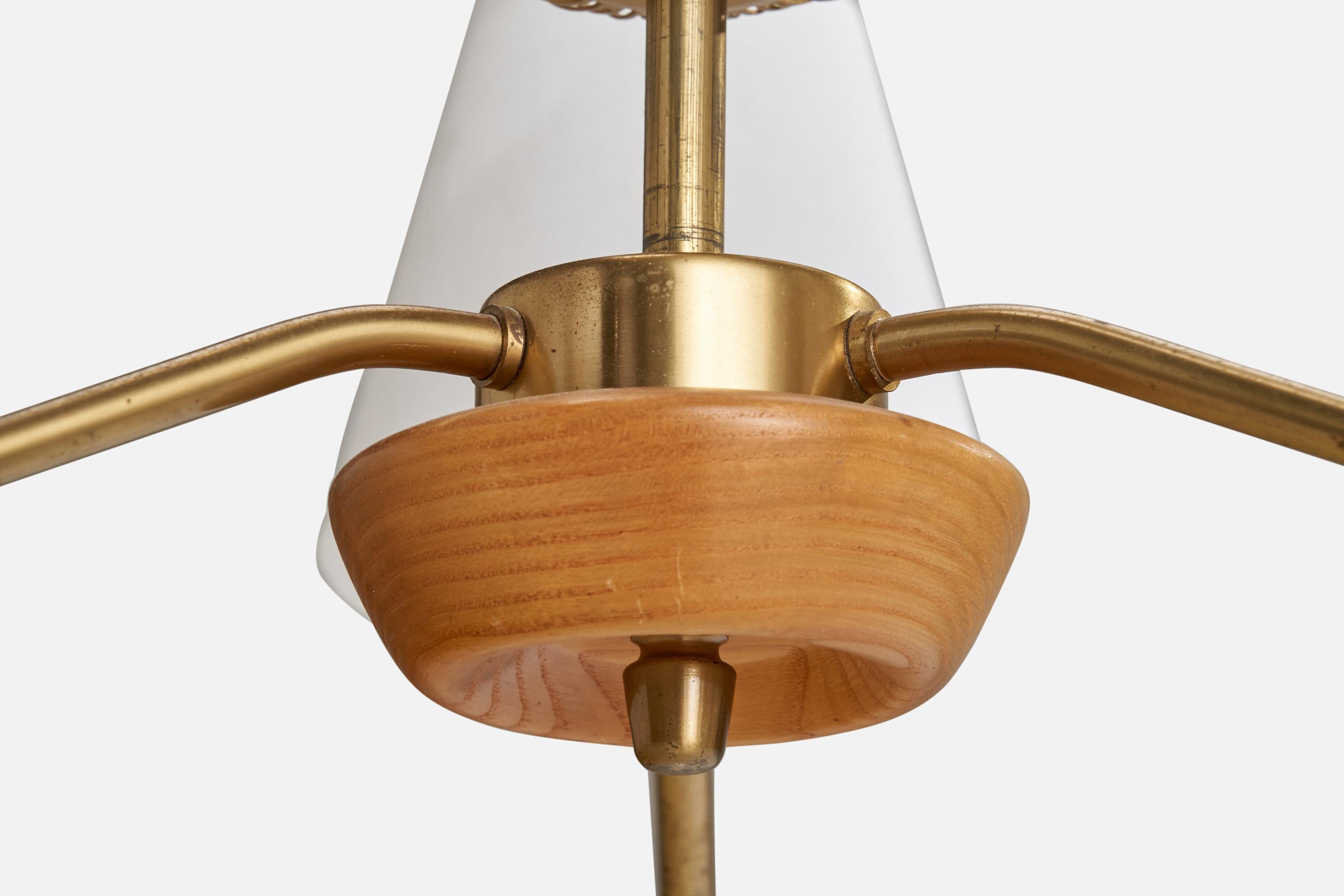 Schwedischer Designer, Kronleuchter, Messing, Ulme, Stoff, Schweden, 1940er Jahre im Angebot 3