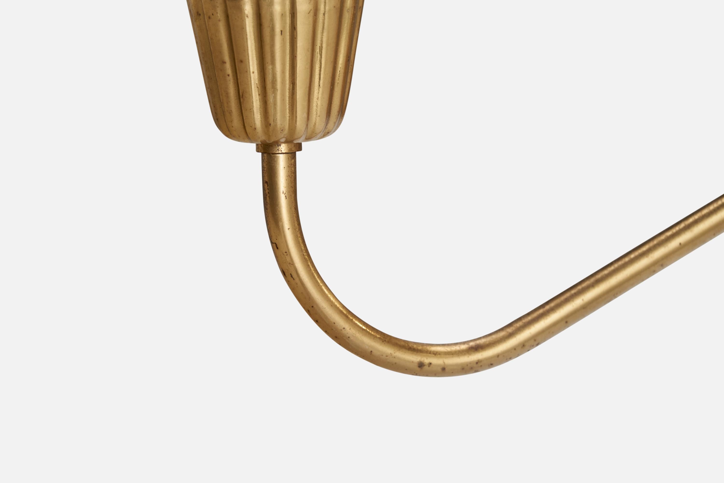 Schwedischer Designer, Kronleuchter, Messing, Ulme, Stoff, Schweden, 1940er Jahre im Angebot 4