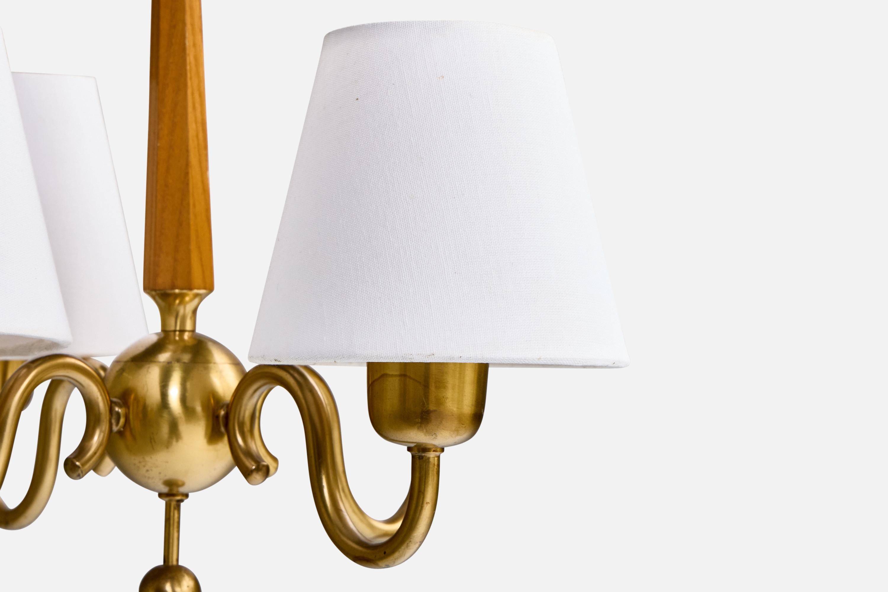 Lampadario di design svedese, ottone, olmo, tessuto, Svezia, anni '40 in vendita 2
