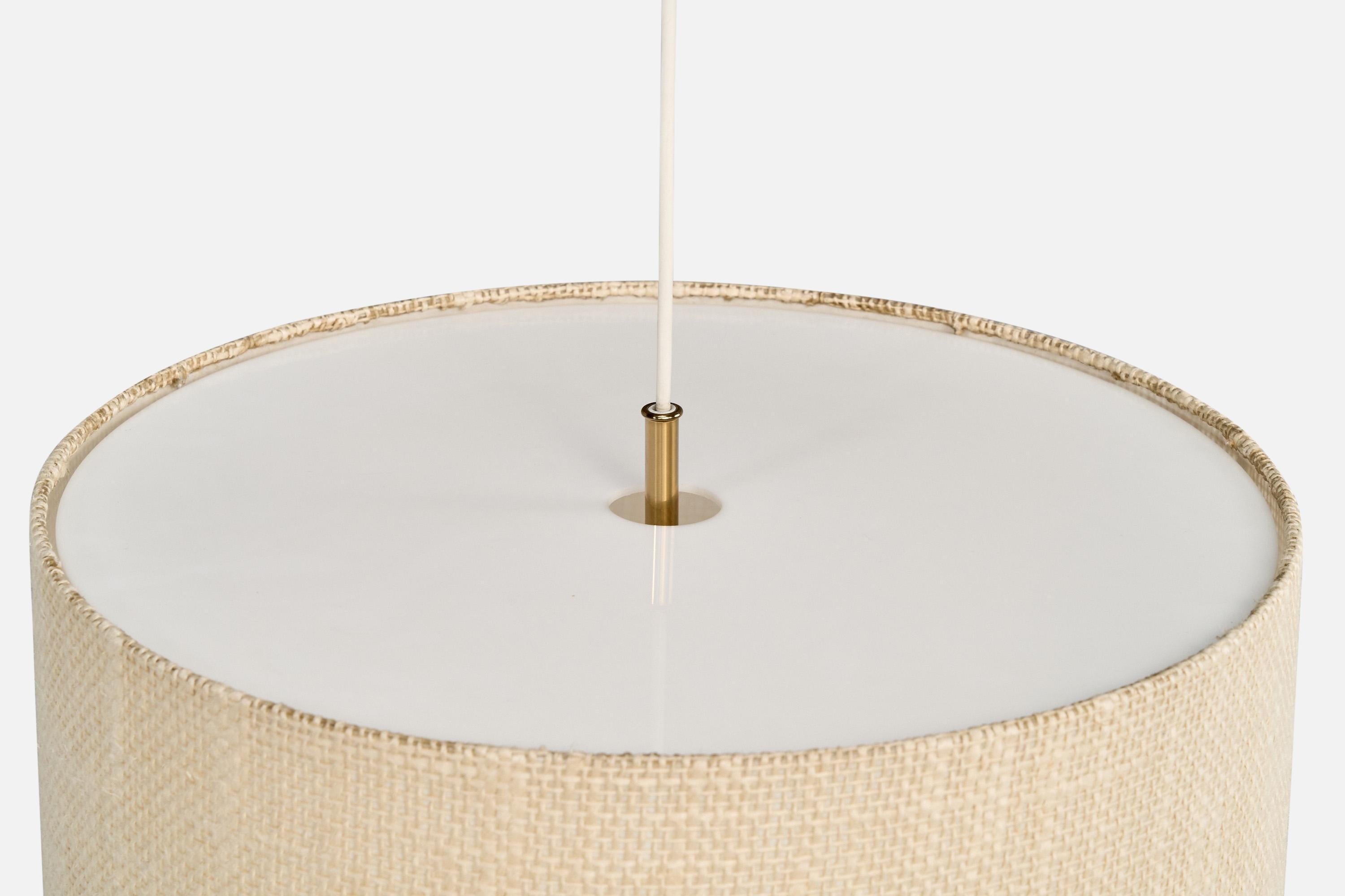 Designer suédois, lustre, laiton, tissu, acrylique, Suède, 1970 en vente 3