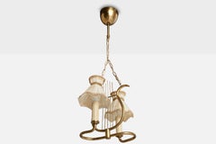 Designer suédois, lustre, laiton, tissu, bakélite, Suède, années 1940