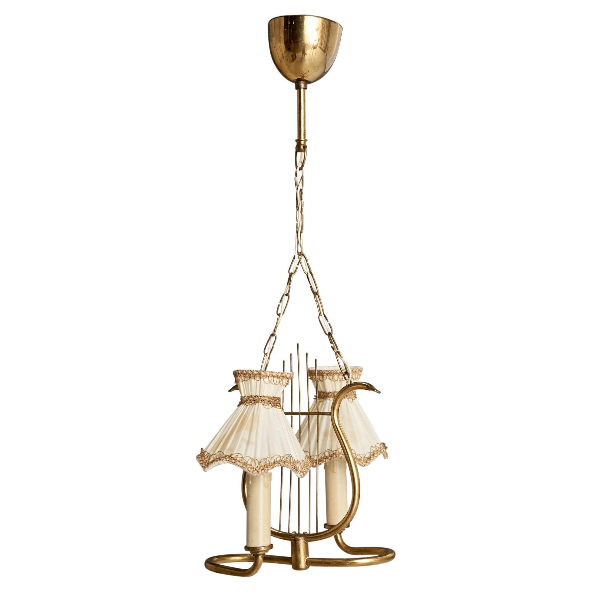 Designer svedese, lampadario, ottone, tessuto, bachelite, Svezia, anni '40