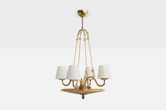 Designer svedese, lampadario, ottone, tessuto, corda di carta, Svezia, anni '30