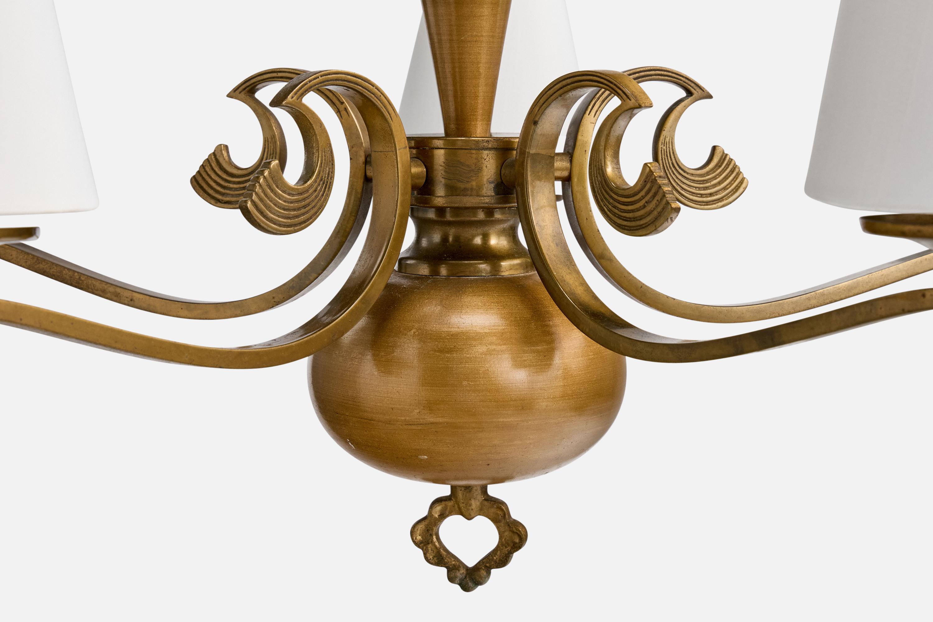 Lampadario di design svedese, ottone, tessuto, Svezia, anni '1930 in vendita 3