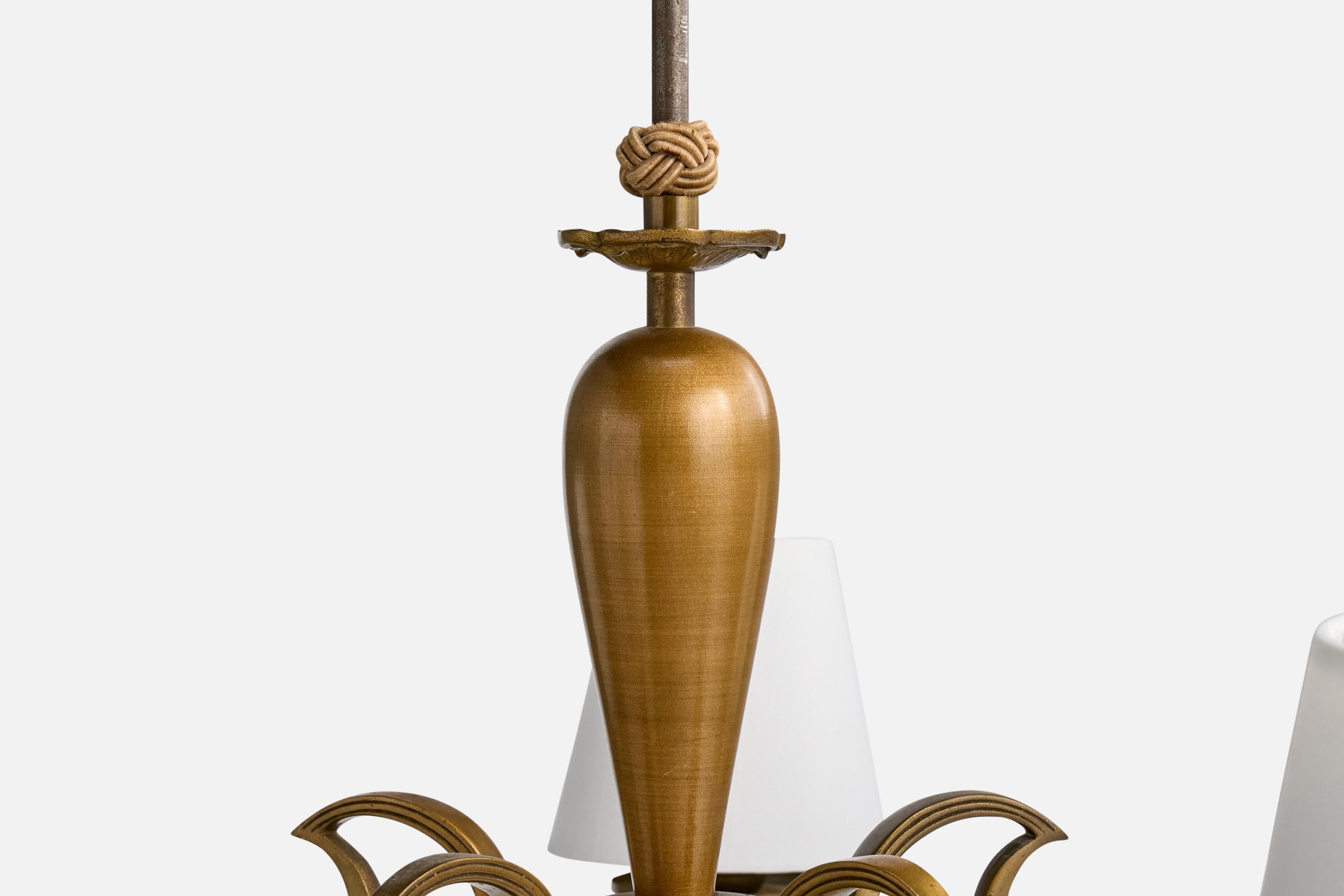 Lampadario di design svedese, ottone, tessuto, Svezia, anni '1930 in vendita 4