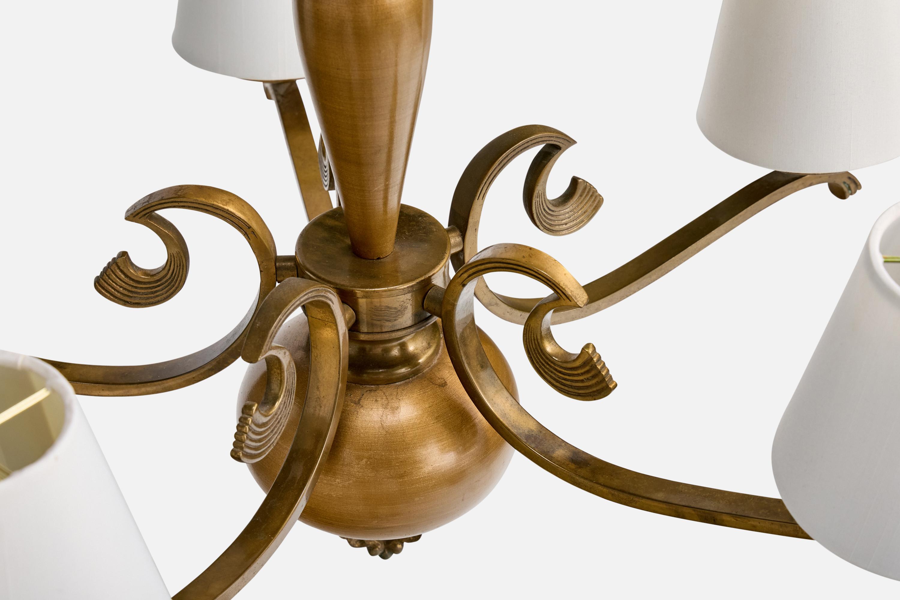 Lampadario di design svedese, ottone, tessuto, Svezia, anni '1930 in vendita 5