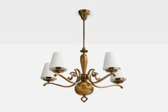 Schwedischer Designer, Kronleuchter, Messing, Stoff, Schweden, 1930er Jahre