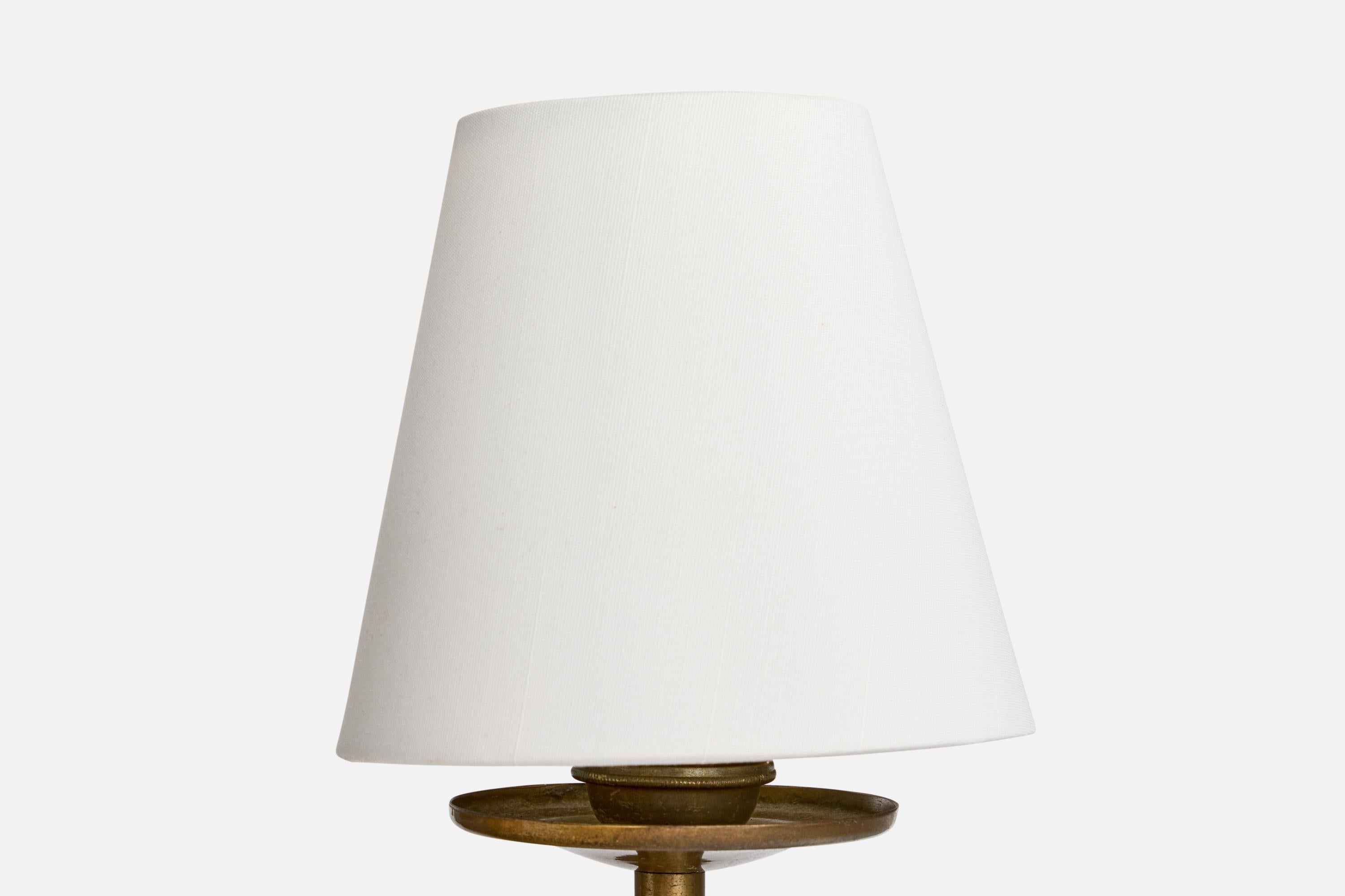 Scandinavo moderno Lampadario di design svedese, ottone, tessuto, Svezia, anni '1930 in vendita