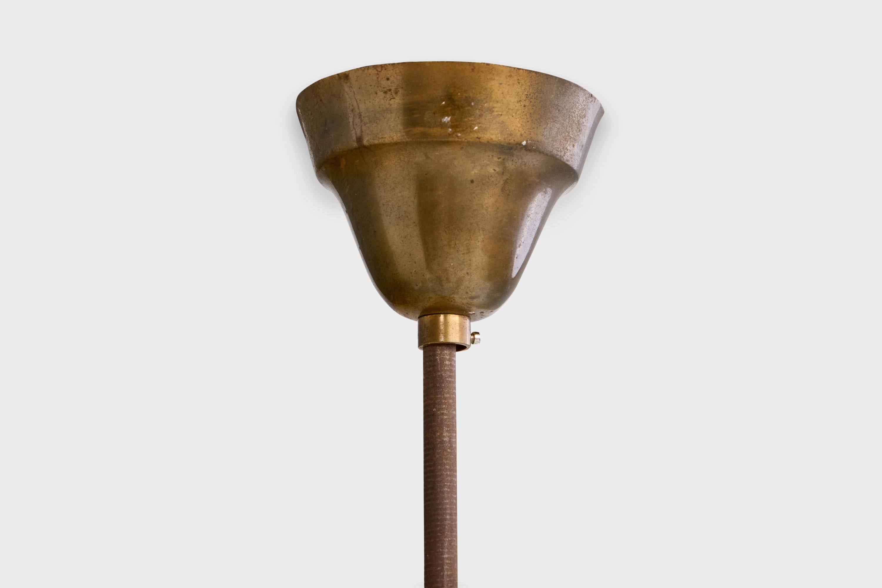 Svedese Lampadario di design svedese, ottone, tessuto, Svezia, anni '1930 in vendita