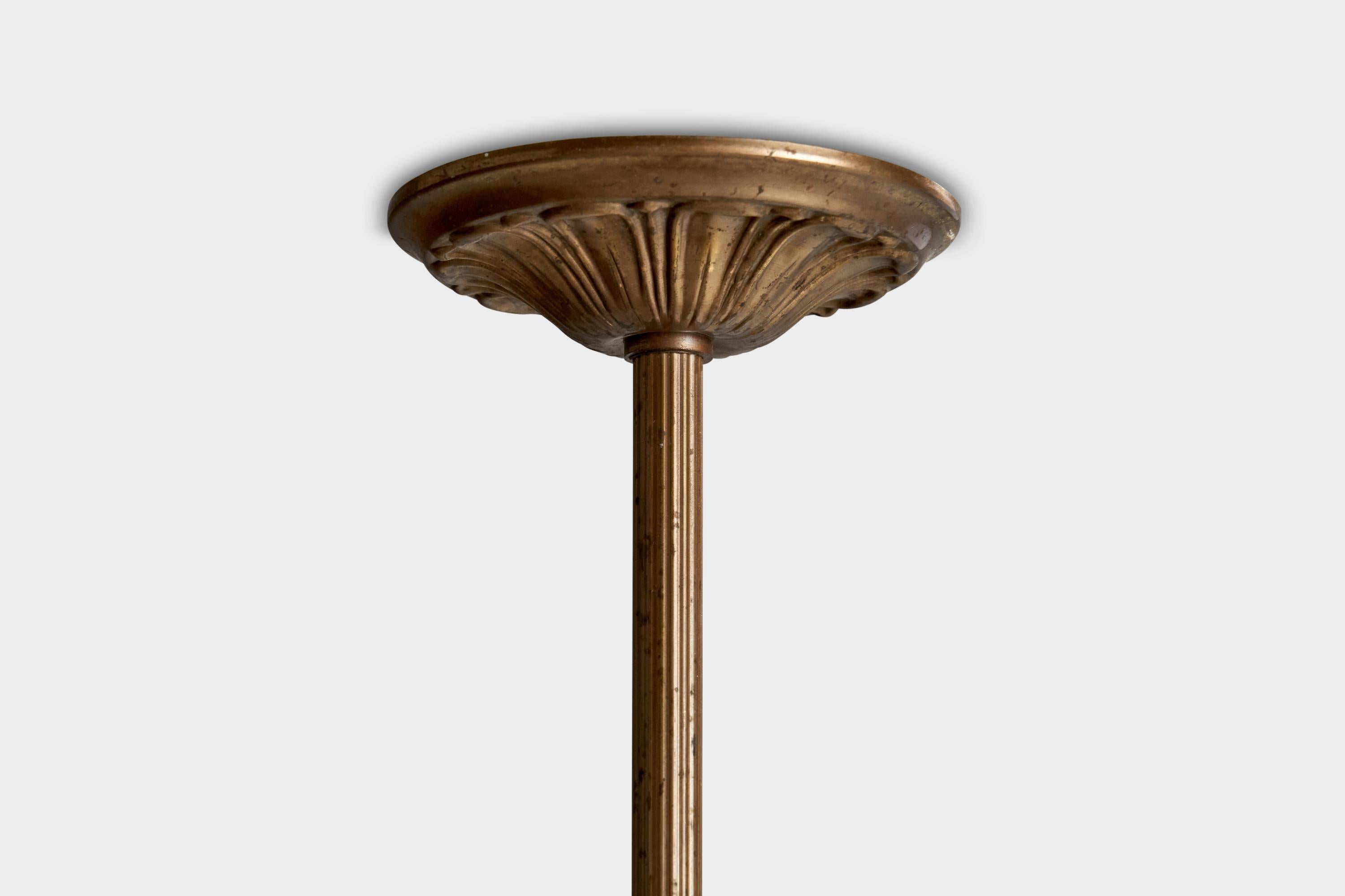 Lampadario di design svedese, ottone, tessuto, Svezia, anni '1930 in vendita 2
