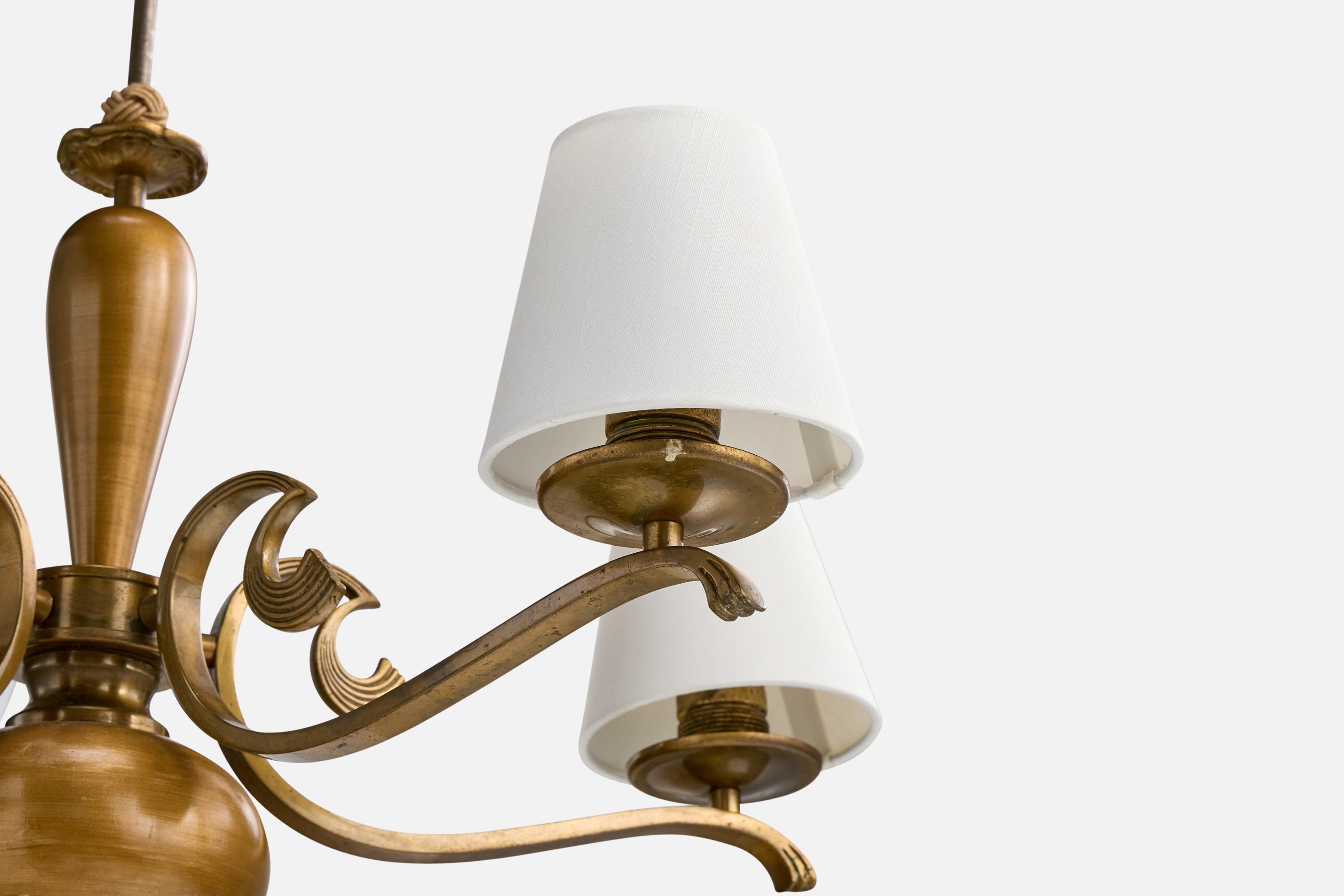 Lampadario di design svedese, ottone, tessuto, Svezia, anni '1930 in vendita 2