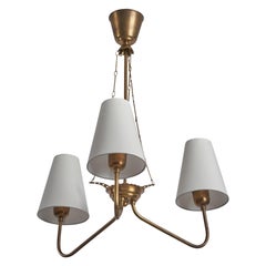 Swedish Designer, Chandelier, Brass, Fabric, Sweden, 1930s