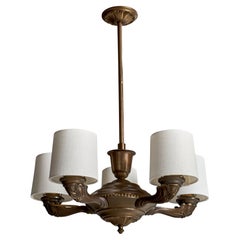 Swedish Designer, Chandelier, Brass, Fabric, Sweden, 1930s