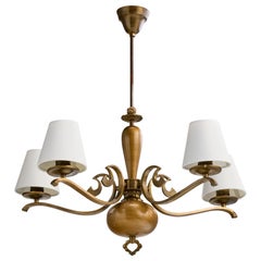 Swedish Designer, Chandelier, Brass, Fabric, Sweden, 1930s