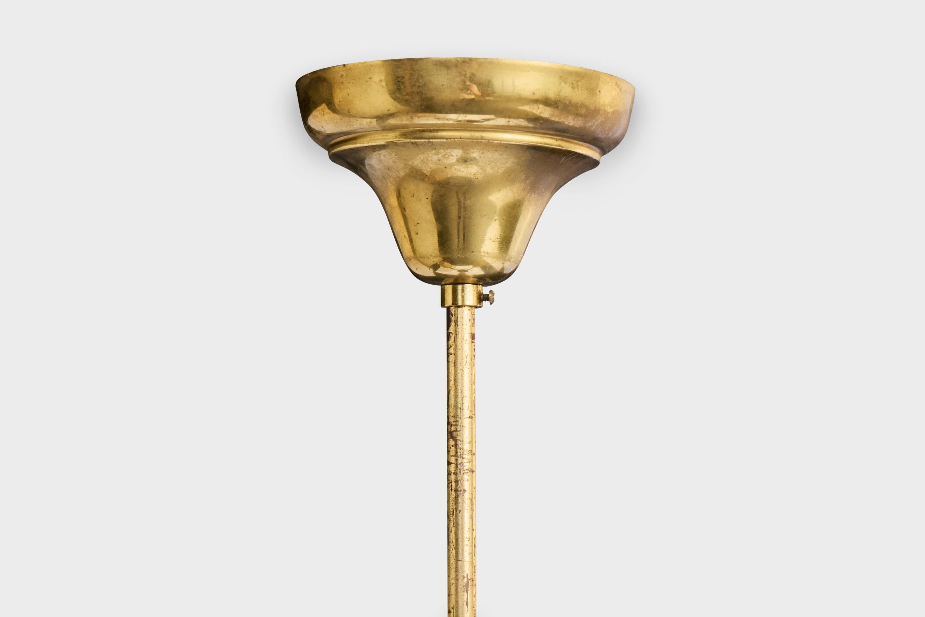 Swedish Designer, Chandelier, Brass, Fabric, Sweden, 1940s For Sale 5