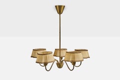 Swedish Designer, Chandelier, Brass, Fabric, Sweden, 1940s