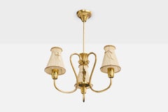 Swedish Designer, Chandelier, Brass, Fabric, Sweden, 1940s