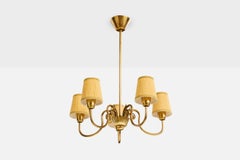 Swedish Designer, Chandelier, Brass, Fabric, Sweden, 1940s