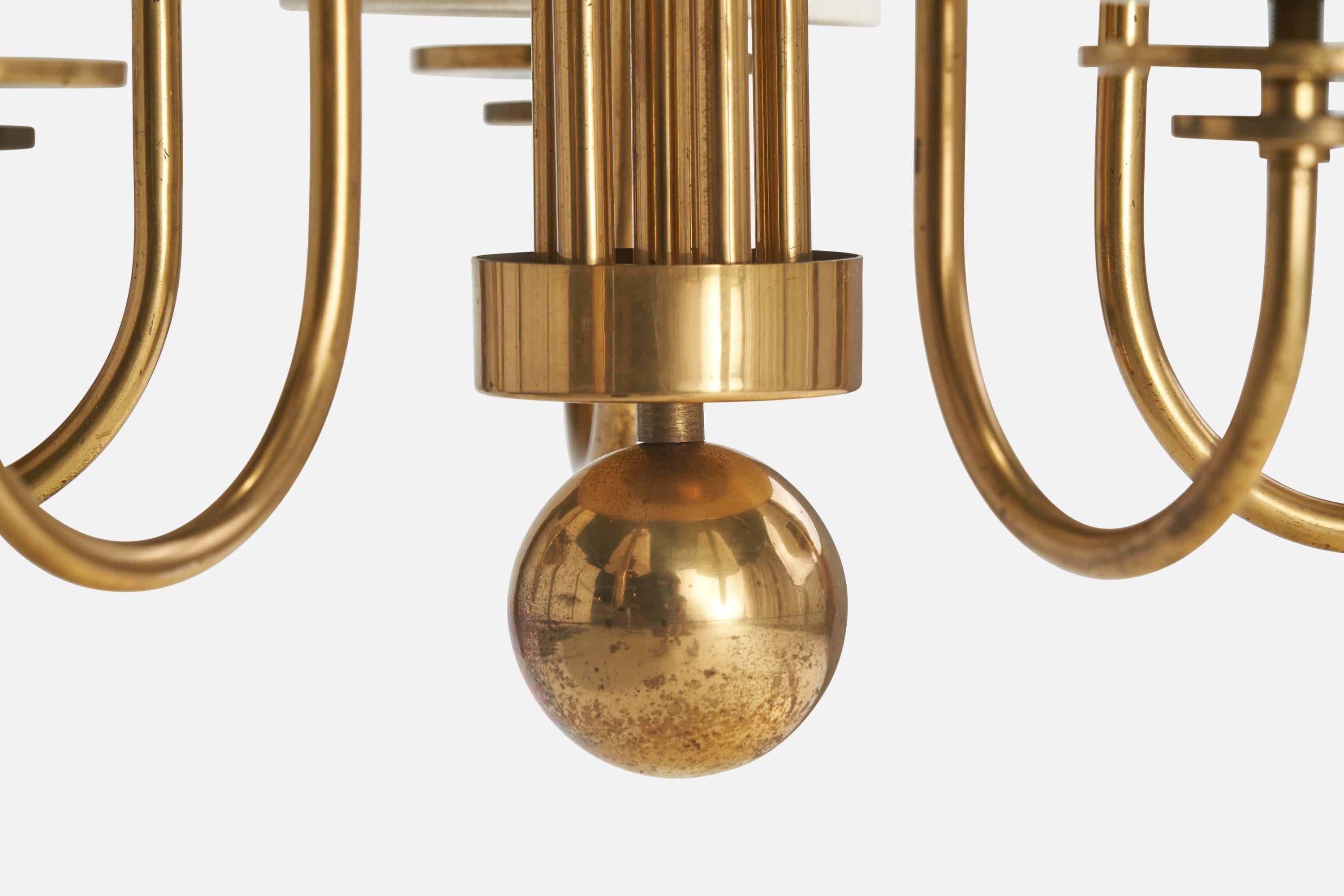 Ottone Lampadario di design svedese, ottone, tessuto, Svezia, anni '1940 in vendita