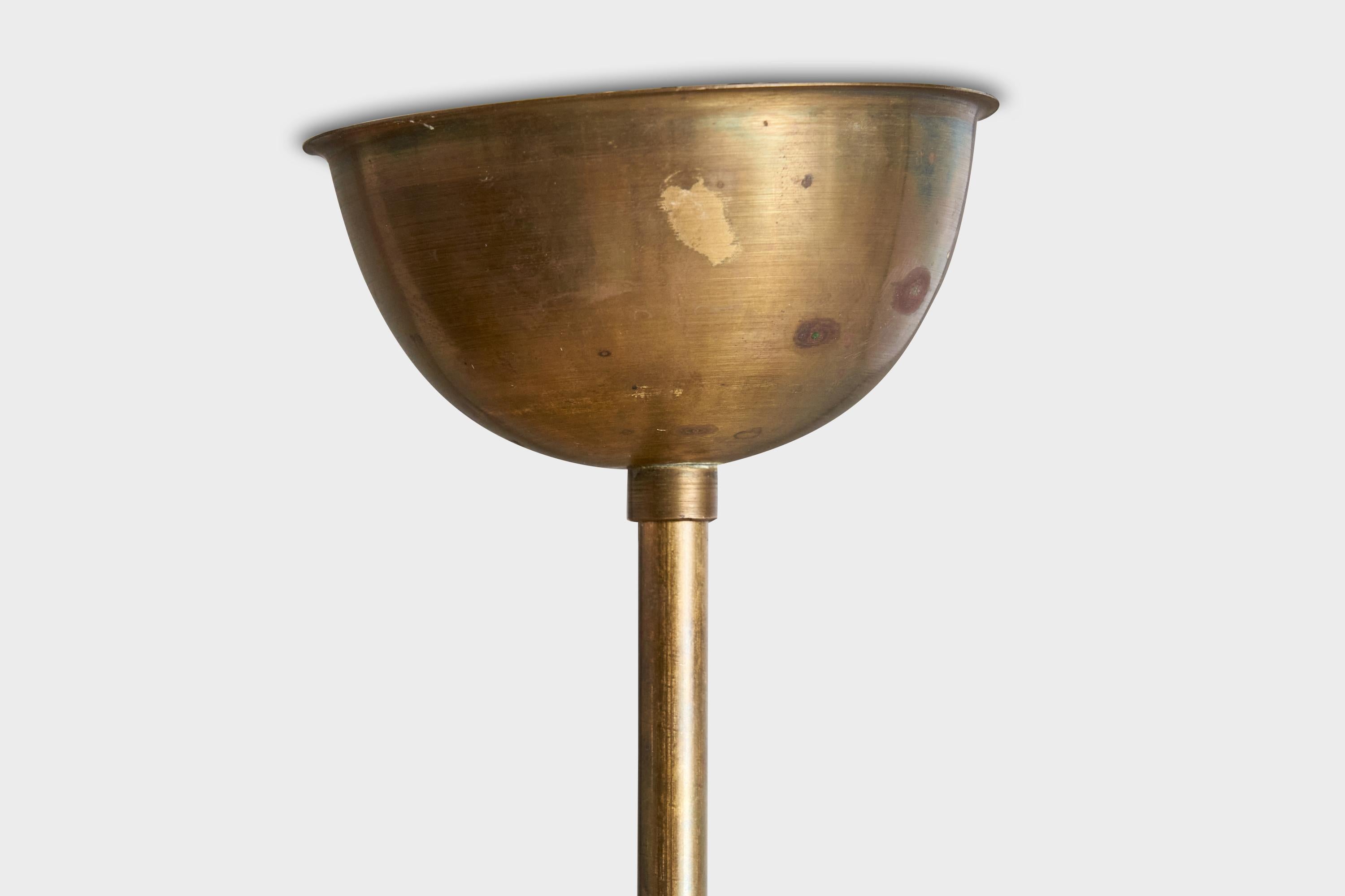 Lampadario di design svedese, ottone, tessuto, Svezia, anni '1940 in vendita 1
