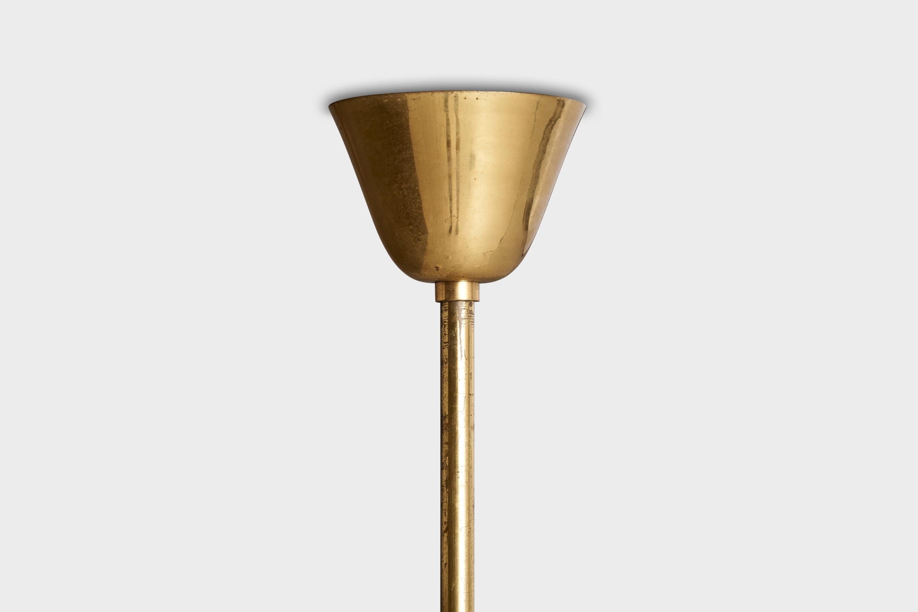Lampadario di design svedese, ottone, tessuto, Svezia, anni '1940 in vendita 1