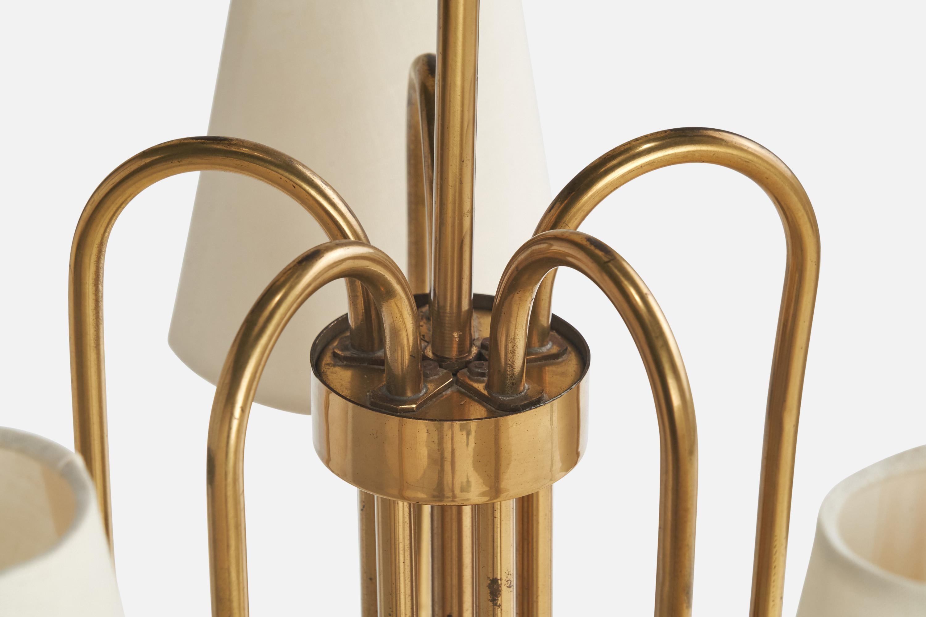 Lampadario di design svedese, ottone, tessuto, Svezia, anni '1940 in vendita 1