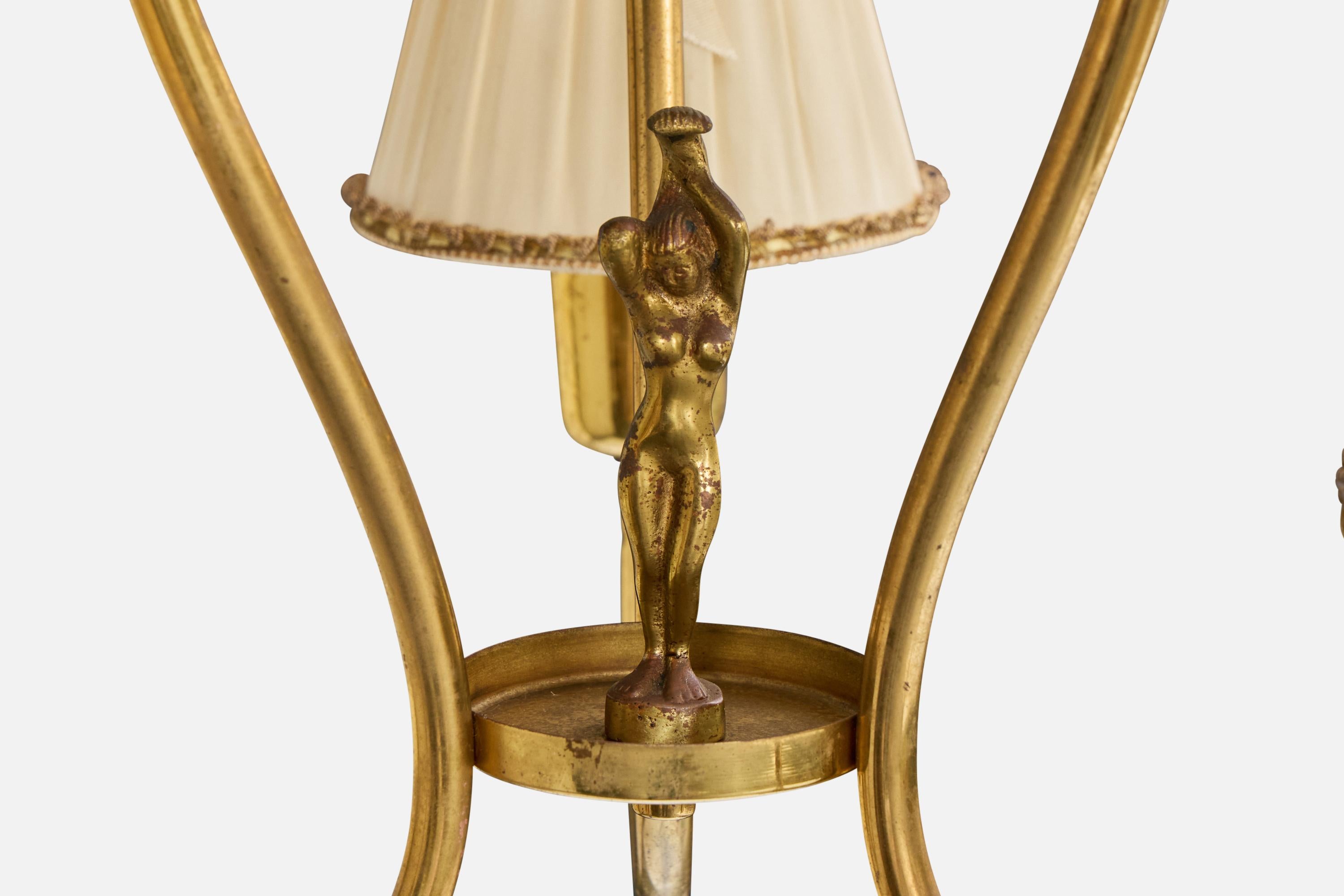 Swedish Designer, Chandelier, Brass, Fabric, Sweden, 1940s For Sale 3