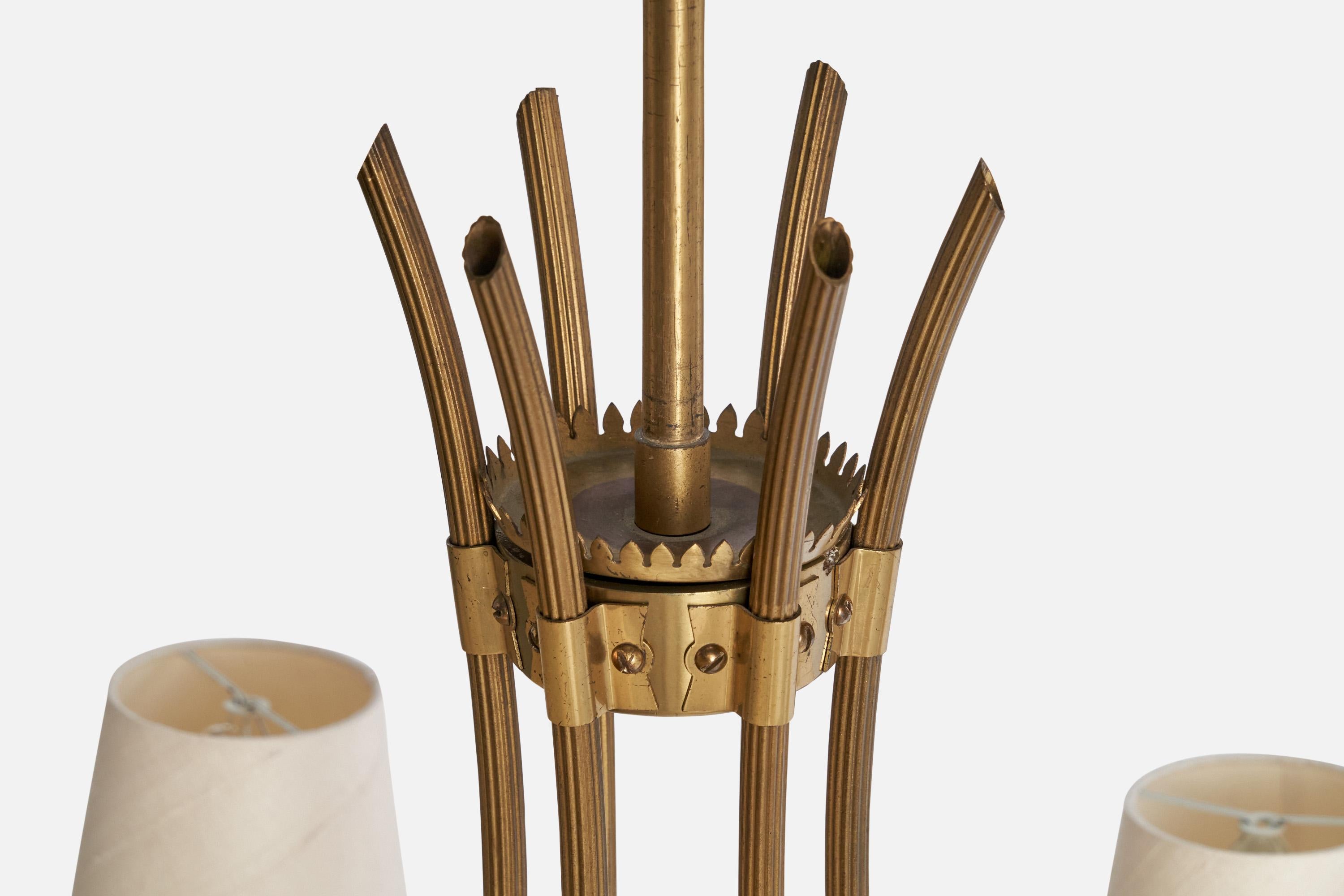 Lampadario di design svedese, ottone, tessuto, Svezia, anni '1940 2