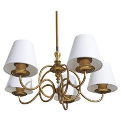Swedish Designer, Chandelier, Brass, Fabric, Sweden, 1940s