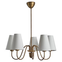 Swedish Designer, Chandelier, Brass, Fabric, Sweden, 1940s