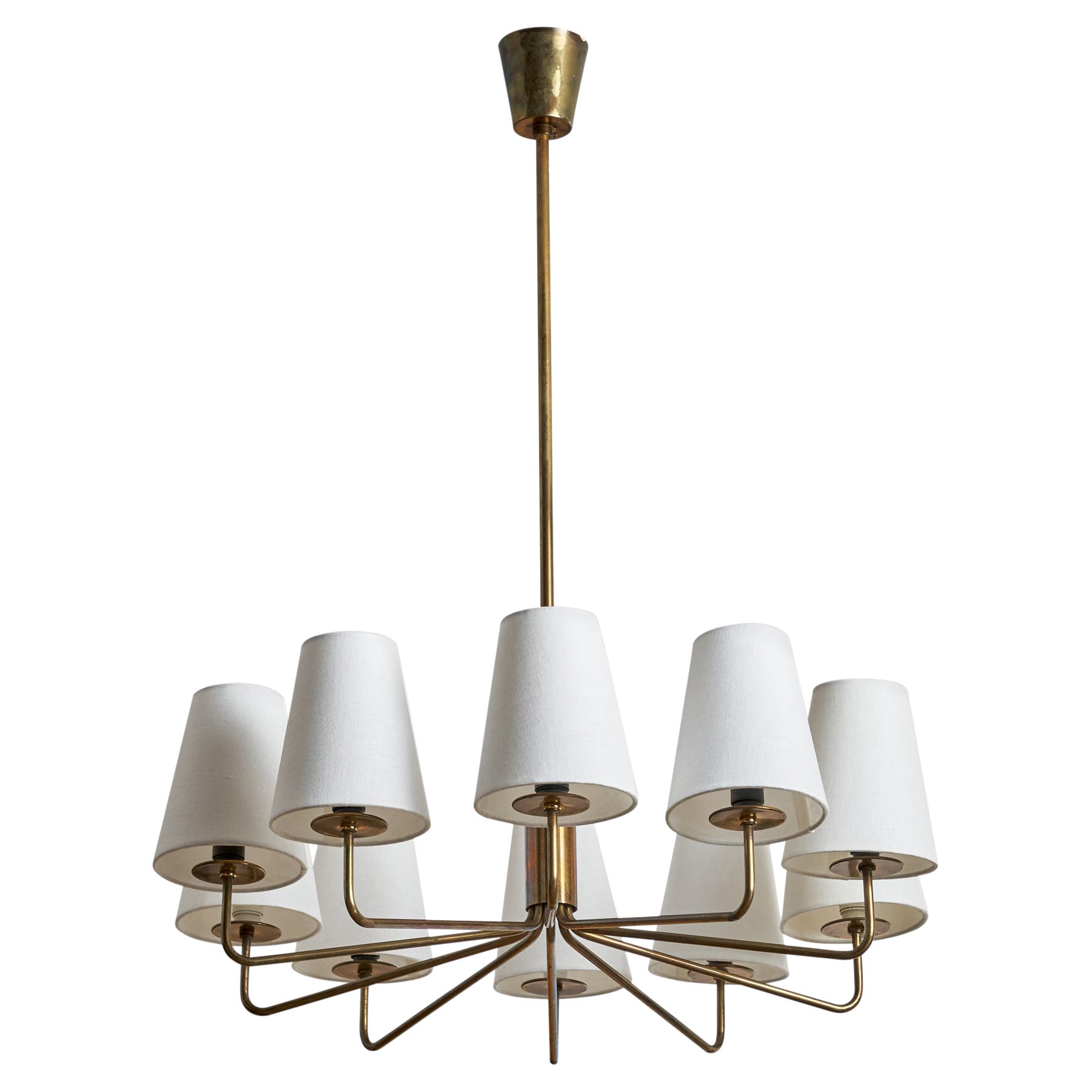 Lustre de créateur suédois, en laiton et tissu, Suède, années 1940