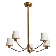 Swedish Designer, Chandelier, Brass, Fabric, Sweden, 1940s