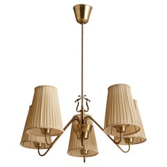 Swedish Designer, Chandelier, Brass, Fabric, Sweden, 1940s