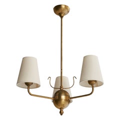 Swedish Designer, Chandelier, Brass, Fabric, Sweden, 1940s