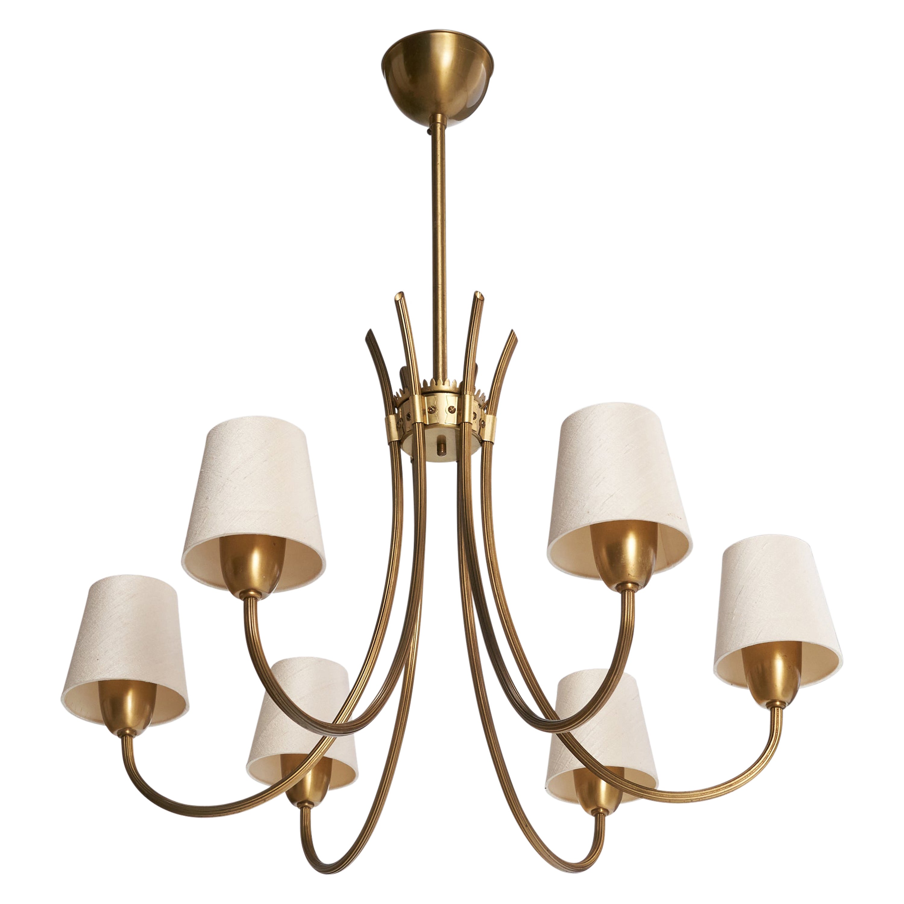 Lampadario di design svedese, ottone, tessuto, Svezia, anni
1940