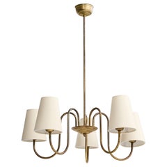 Swedish Designer, Chandelier, Brass, Fabric, Sweden, 1940s