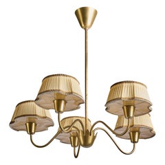 Swedish Designer, Chandelier, Brass, Fabric, Sweden, 1940s
