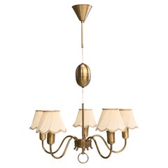Schwedischer Designer, Kronleuchter, Messing, Stoff, Schweden, 1940er Jahre